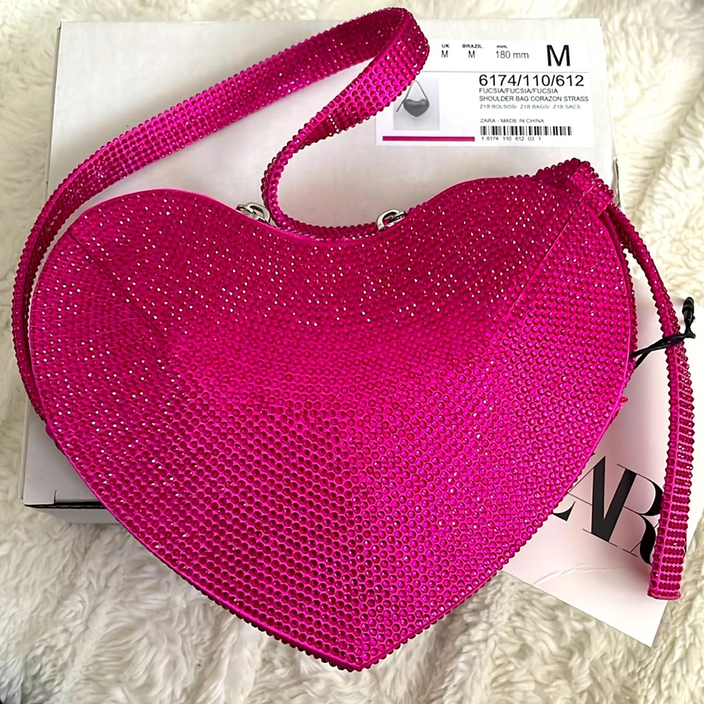 Zara fuchsia crystal heart bag